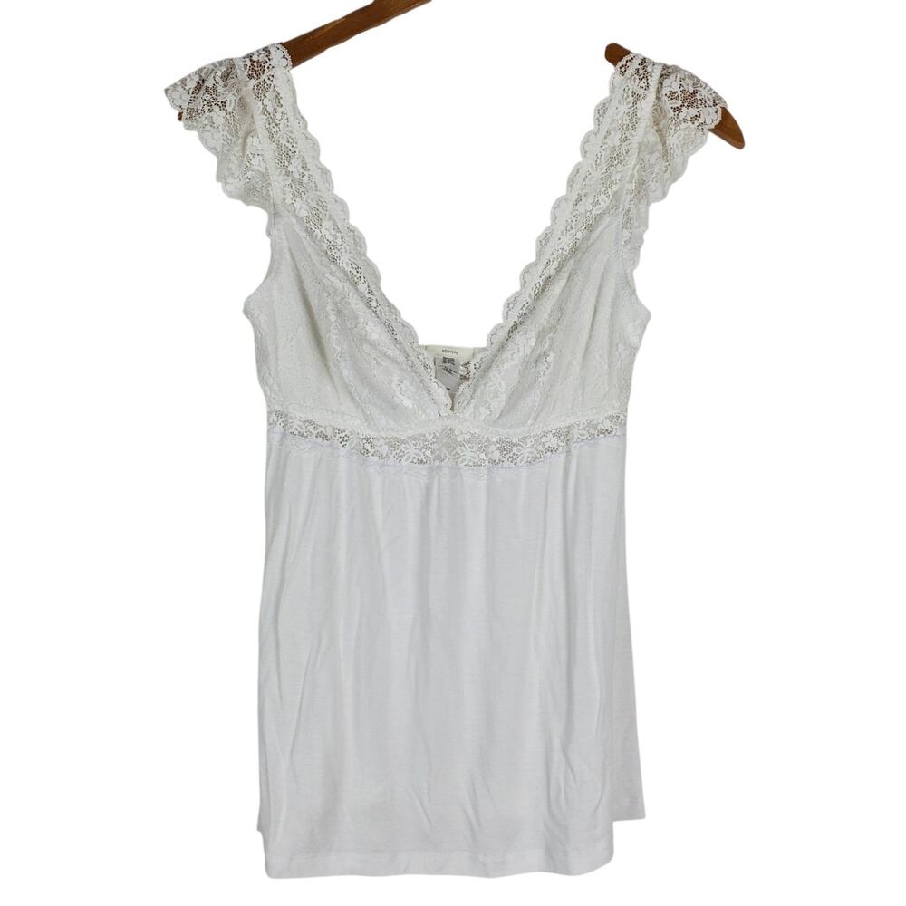 eberjey Kiss The Bride Flutter Cami Size M White Lace Modal Sleep Lounge Deep V